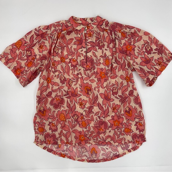 Trovata Birds of Paradis Autumn Paisley Floral Short Sleeve Cotton Blouse Top XS - Picture 6 of 16